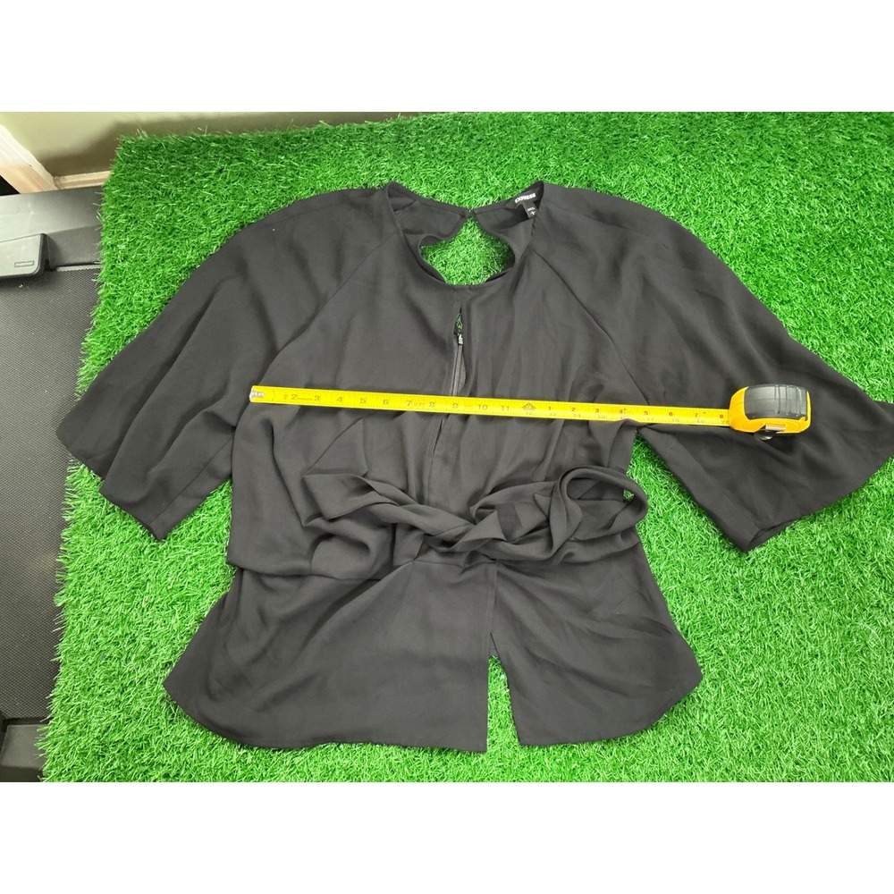 Express Black Short Sleeve Tie Front Keyhole Blouse Top Womens Large 008654487